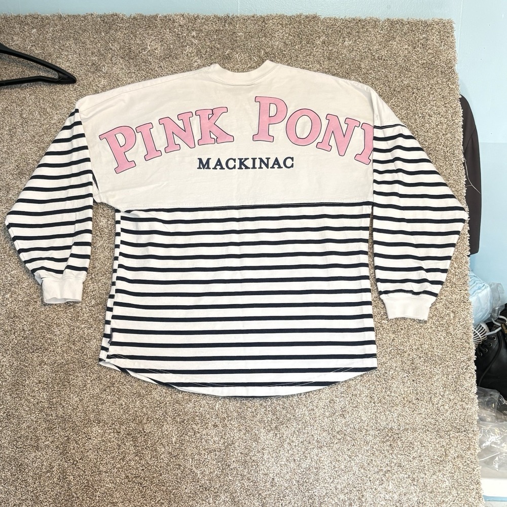 Spirit Jersey S Mackinac Pink Pony Shirt Oversized Puff Print‎ Stripe All Over